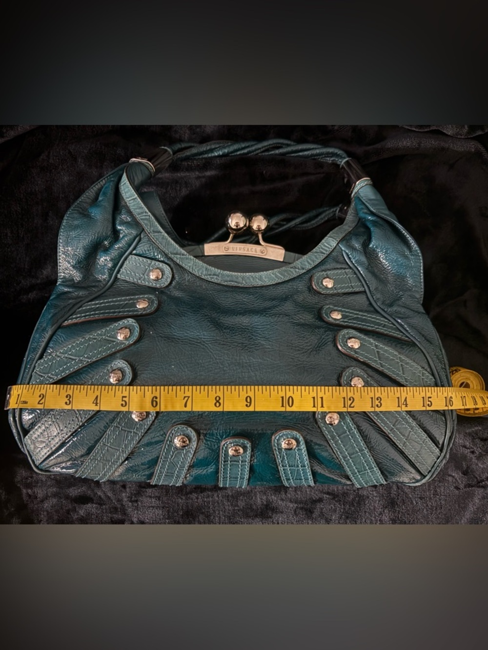 Versace Teal Blue Shoulder Bag with Silver-Tone Hardware - Picture 14 of 16